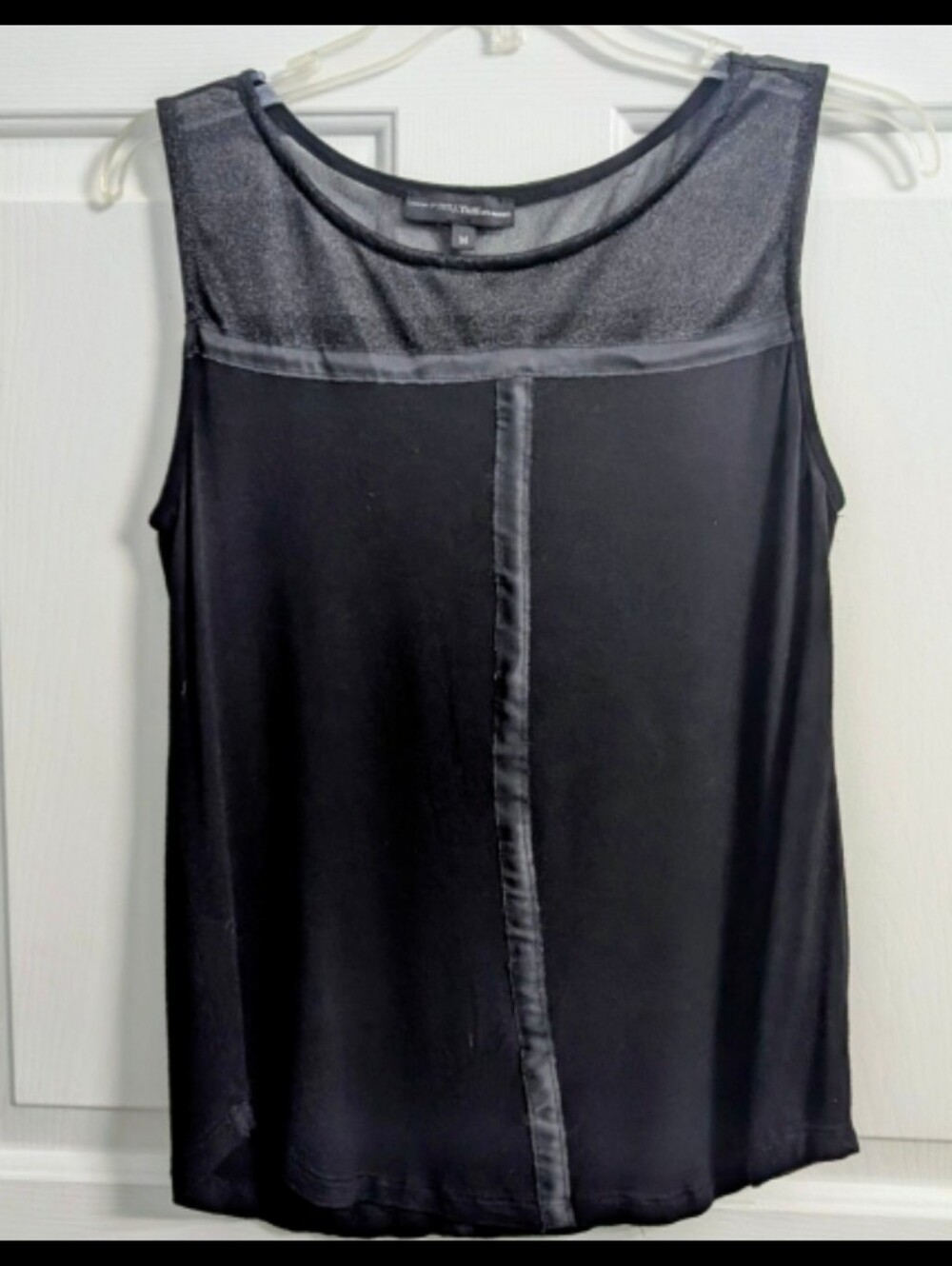 Yuni Black Sleeveless Sheer Yoke Knit Tank Top Sleeveless Medium